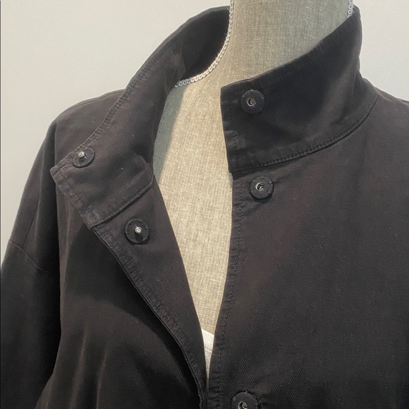 EILEEN FISHER Organic Cotton Hemp Stand Collar Long Jacket Size XL Black Casual - Picture 9 of 15